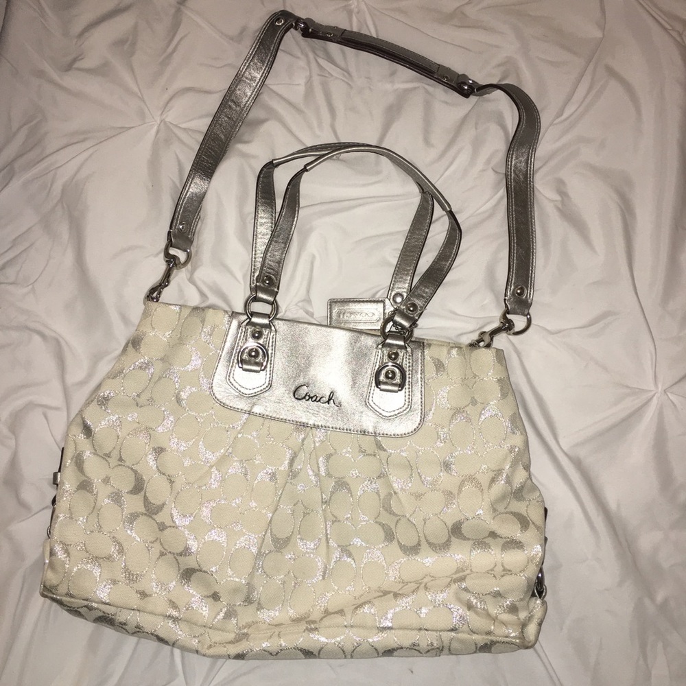 Coach Purse in silver and white
